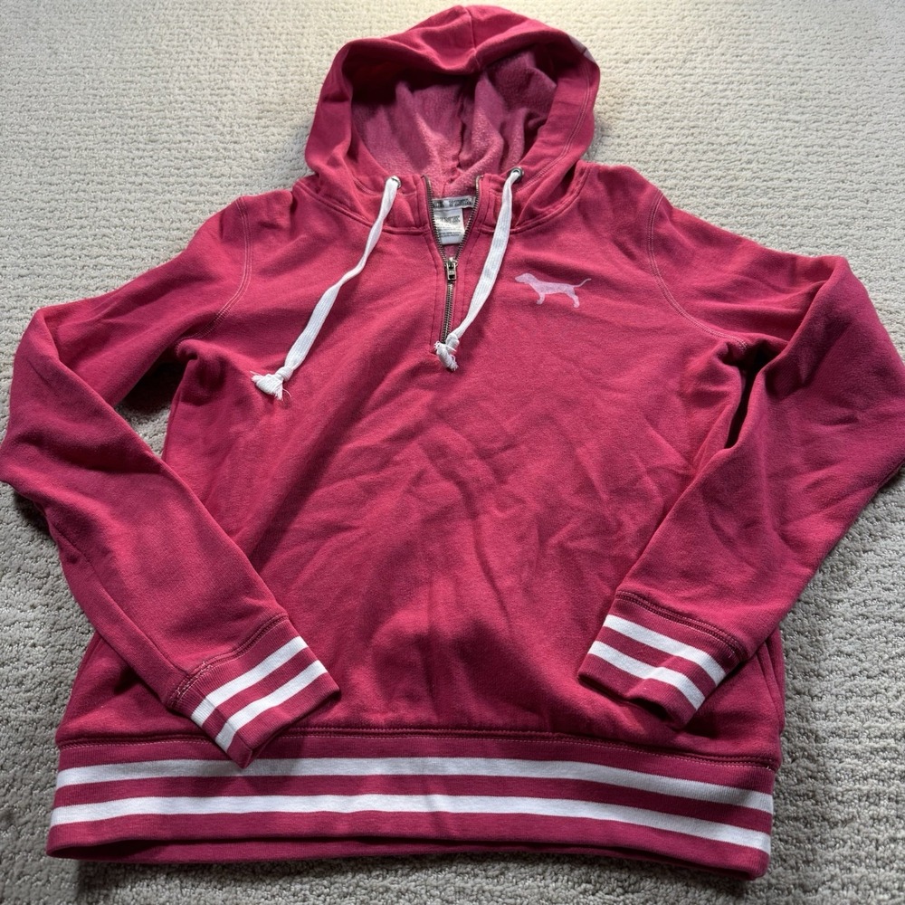 Victoria's Secret PINK Hoodie Women's Size Small‎ Pink Pullover 1/4 Zip XS LOVE